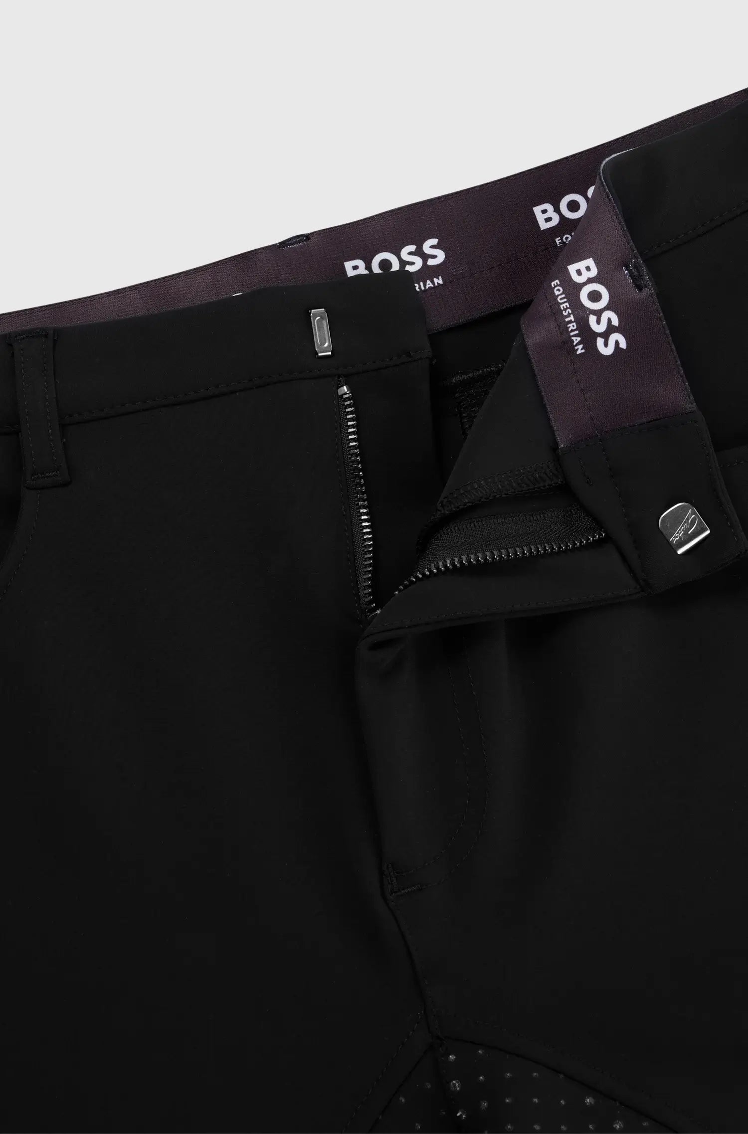 Black | Black pants with BOSS branding on a light gray background