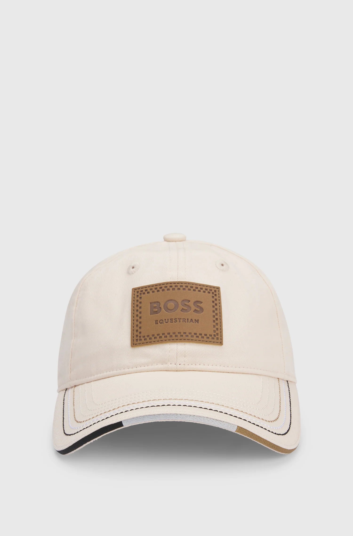 Pearl | Beige cap with a brown leather patch featuring the 'BOSS' logo on a light gray background.